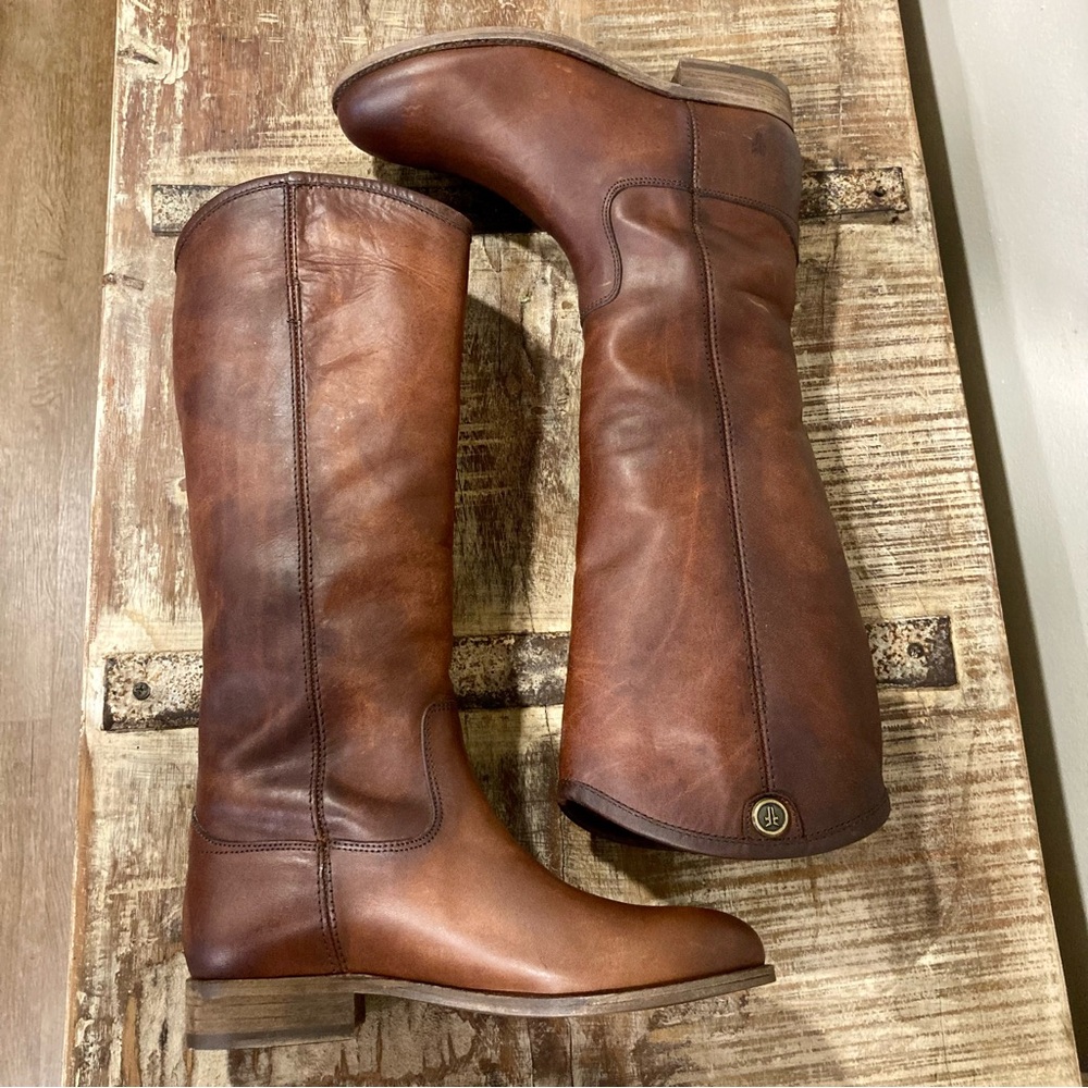 Frye Melissa Button 2 Brown Tall Riding Boots Size 5.5 NWOB Cognac - Picture 8 of 12